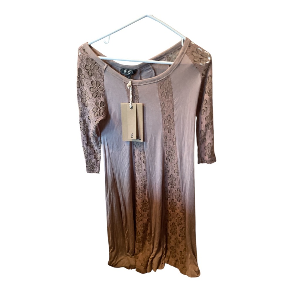 POL Brown Midi Sheath Dress with Raglan Sleeves